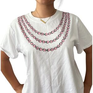 NWT Kahulale'a Lokelani Lei Print T-shirt Pink Rose Bud Large
